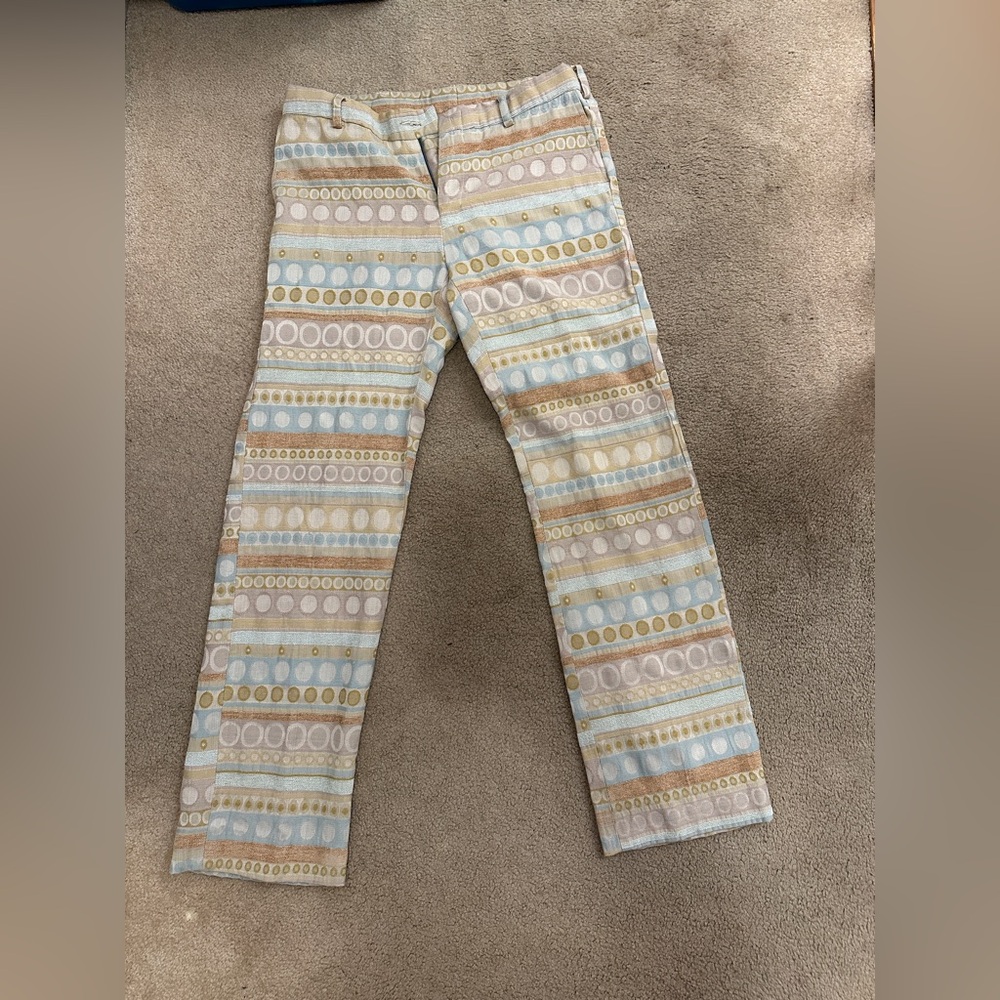 Vintage Patterned Pants 70s Style - Beige, Light Blue & Cream